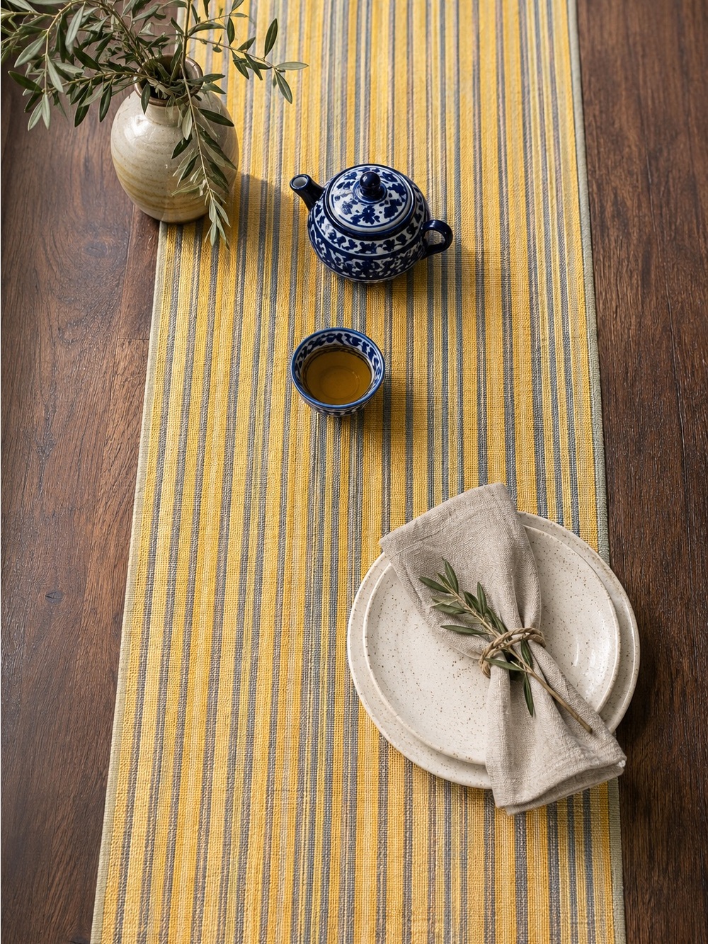 Handmade bronze gold  Stripe Table Runner | French Country Style